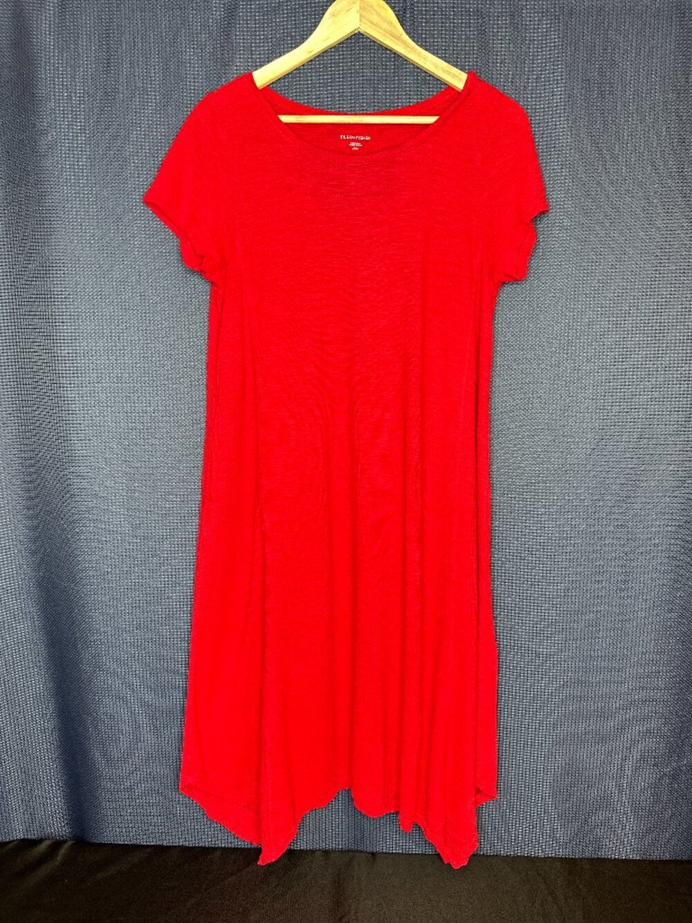 Eileen Fisher Asymmetric Handkerchief Red Dress MEDIUM Lagenlook Minimalist